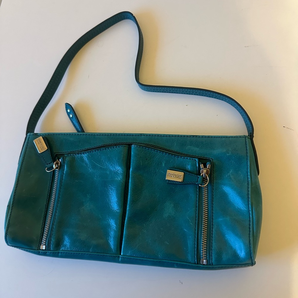 Vintage Kenneth Cole Blue Turquoise Silver Should Leather Bag